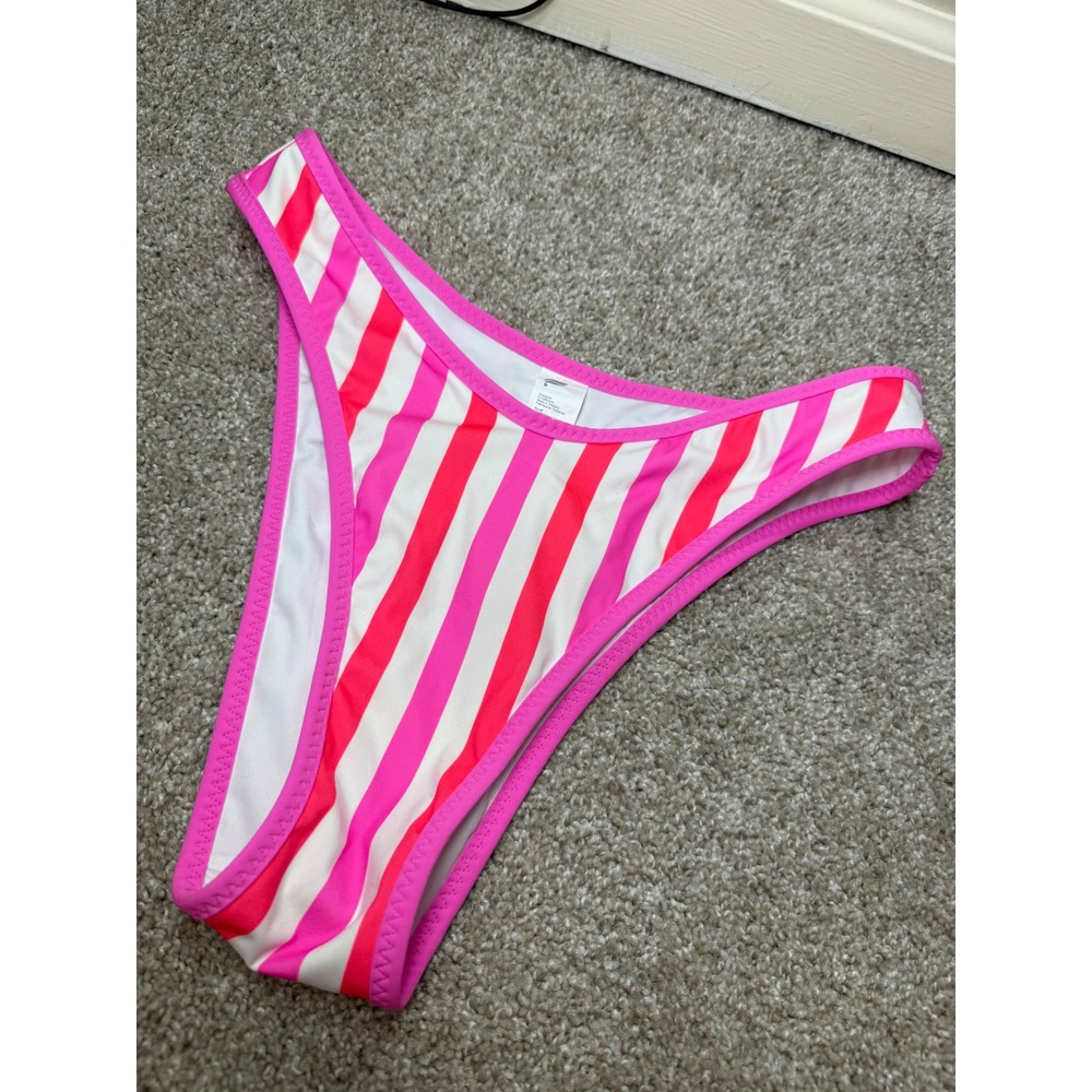 Fabletics Coastline Bikini Swim Bottom Neon‎ Candy Stripe Summer Pink Orange